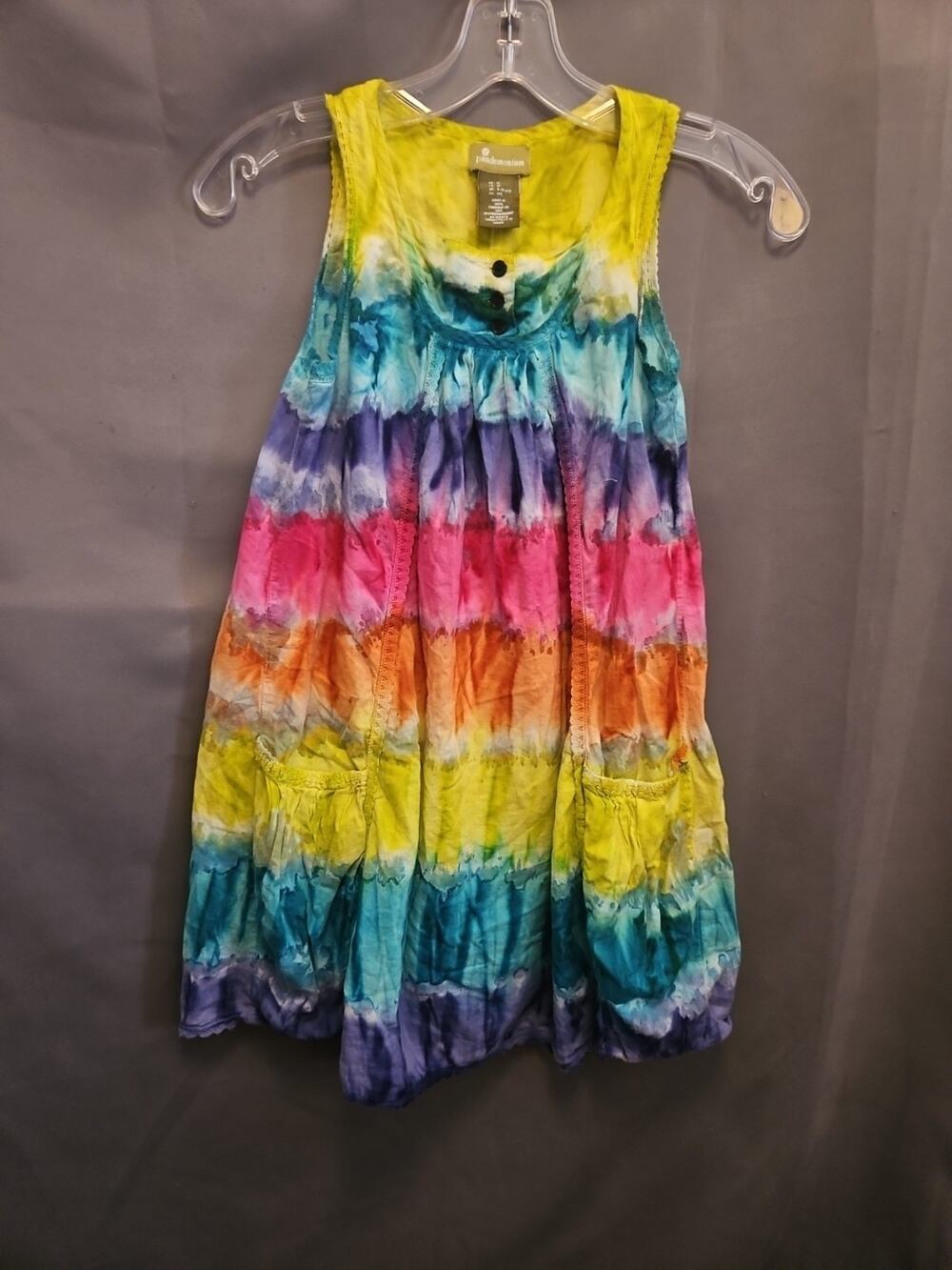 VTG Pandemonium Dress Girls Size 10 TIE DYE Lined Summer Boho Casual Sleeveless
